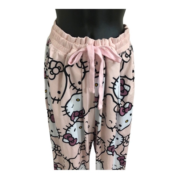 Hello Kitty pink logo drawstring waist cotton loungewear pajama pants size large - Picture 4 of 12